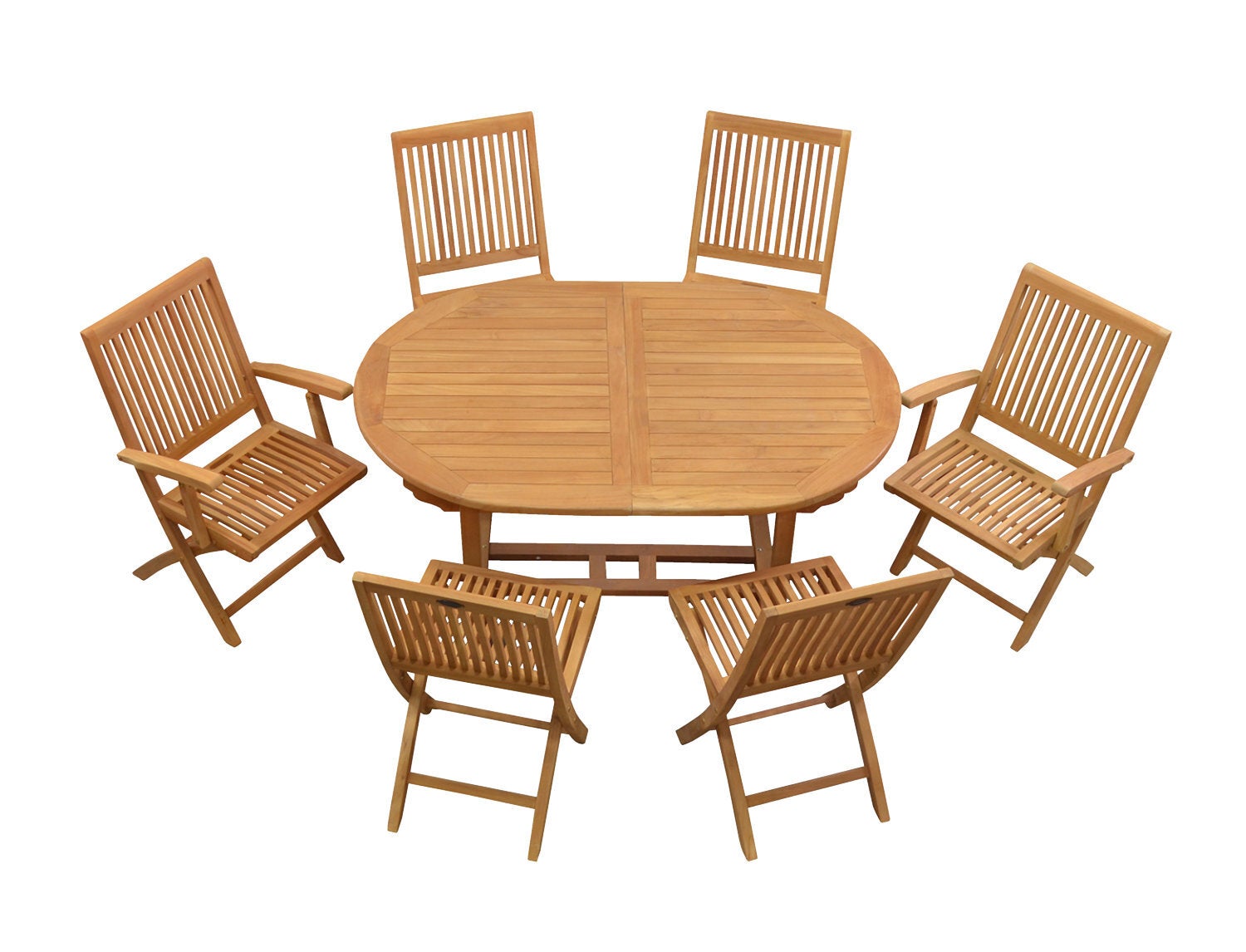 Teak Sitzgruppe aus 6 Klappstühlen 1 Teak Tisch ausziehbar 150 x 100 cm für Garten und Terrasse