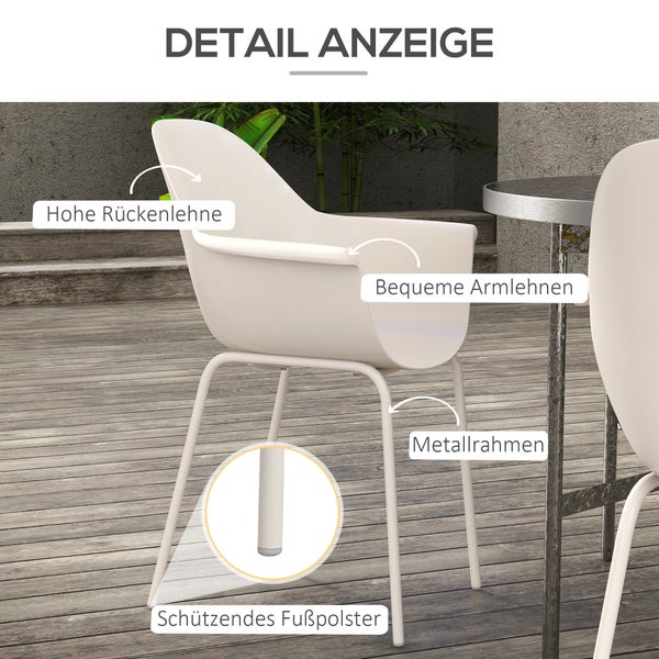 Outsunny 4er Set Gartenstuhl, Terrassenstühle mit Rückenlehne und Armlehne, bis 120 kg belastbar, 75B x 87T x 90H cm, HDPE, Grau