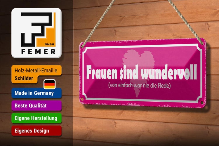 Blechschild Spruch 27x10cm Frauen sind wundervoll Herz Dekoration