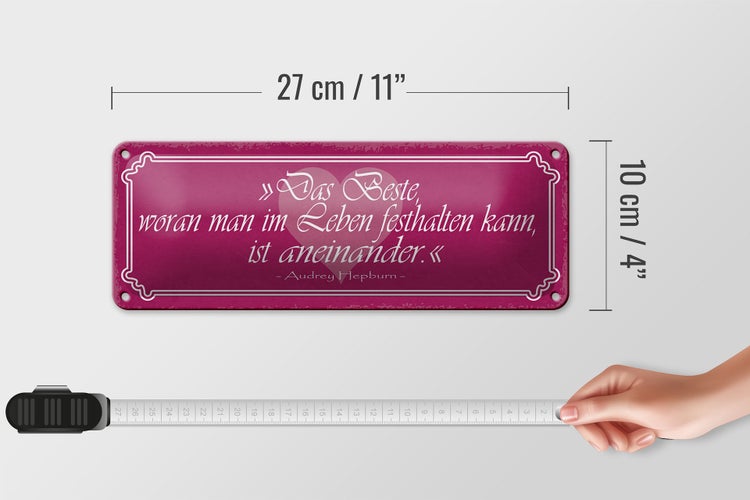 Blechschild Spruch 27x10cm woran festhalten ist aneinander Dekoration
