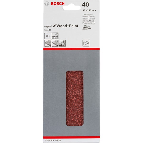 Bosch Schleifpapier Expert Wood plus Paint, Körnung 40, Abmessungen 93 x 230 Millimeter