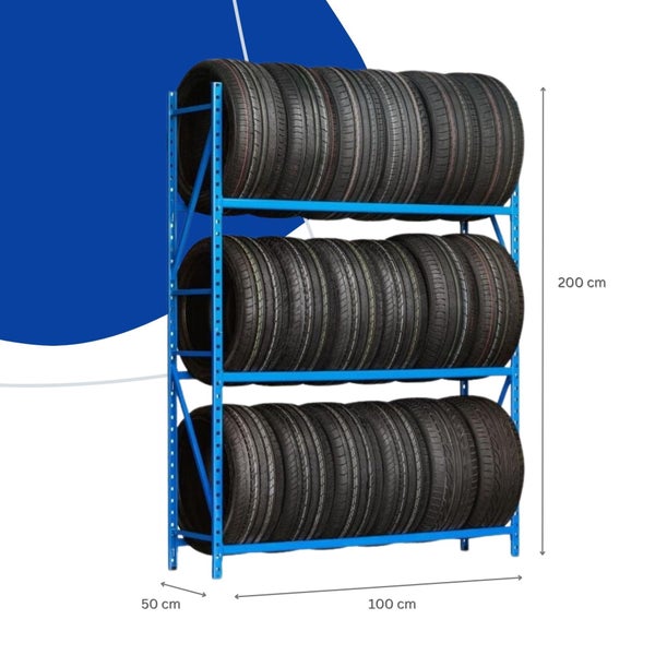 PROREGAL Reifenregal Maximus HxBxT 200 x 100 x 50 cm 3 Ebenen 140 kg Fachlast Bis Zu 12 Reifen Lichtblau