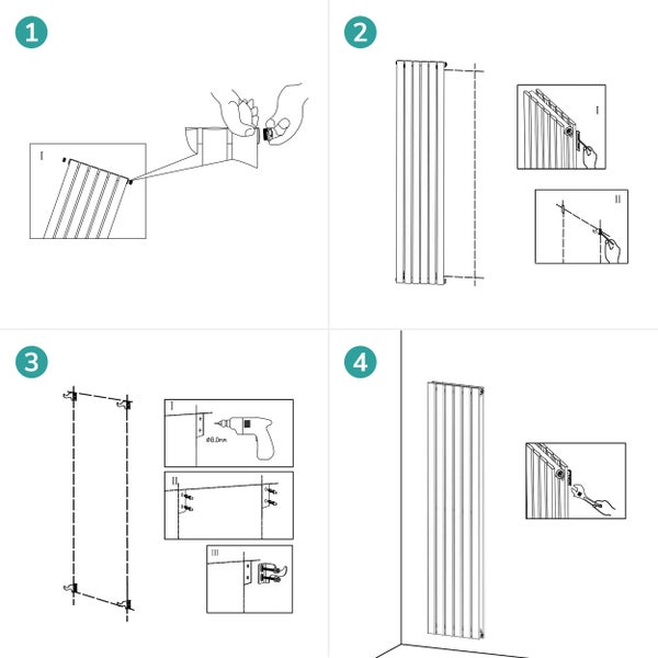 Wohnzimmer mit Sofa, Couchtisch, Heizkörper und Dekoration