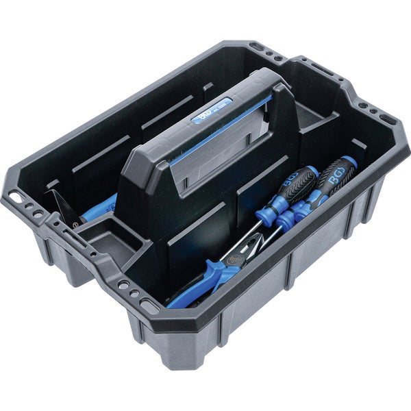 BGS Werkzeugsortiment mit Hammer, Zange, Schraubenschlüssel, Cuttermesser, Schraubendrehern und Zollstock