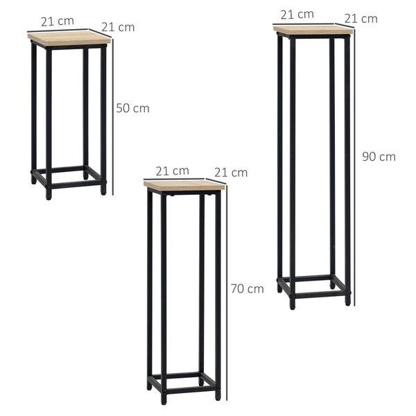 Outsunny 3-teiliges Set Pflanzenständer Stapelbarer Blumenhocker Blumentopfhalter Platzsparender Pflanzenhocker im Industriedesign für Garten Balkon Schwarz+Natur