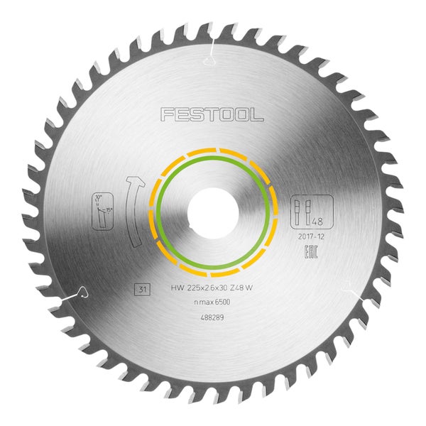 Festool Kreissägeblatt mit 48 Zähnen für feine Schnitte, Durchmesser 225 Millimeter.