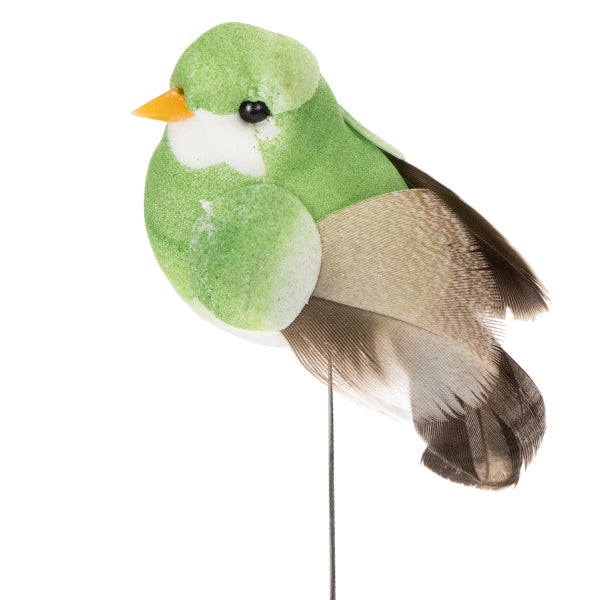 Dekorativer Vogel mit Federflügeln auf einem Stab