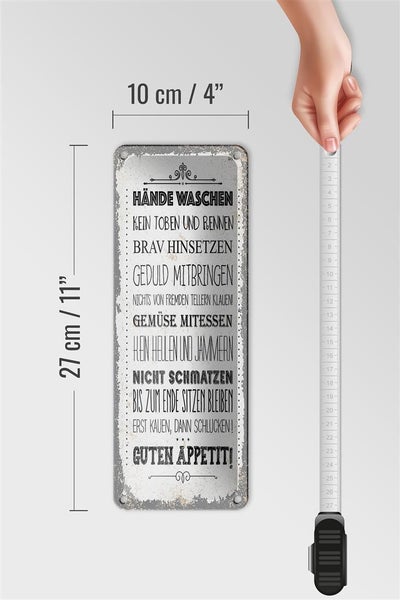 Blechschild Spruch Hände waschen kein toben rennen 10x27cm