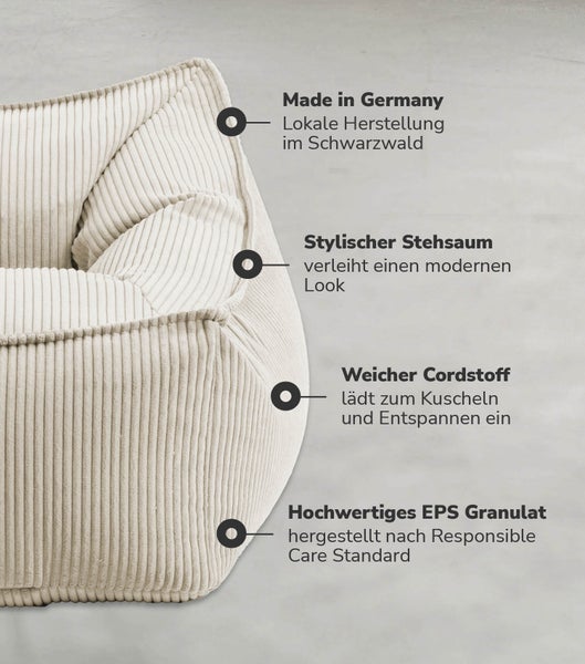 mokebo Sitzsack Sessel aus Cord 'Der Lümmel', XXL Sitzsack, Cord Sessel oder Sitz Sessel in Beige
