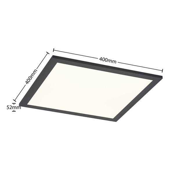 Quadratisches LED-Panel mit schwarzem Rahmen und den Maßen 400 mal 400 mal 52 Millimeter.