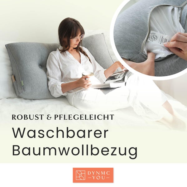 DYNMC you Bequemes Rückenkissen Baumwoll-Optik 90cm, Oeko-TEX, Modernes Keilkissen Bett, Mittelharter Polsterung - Perfekt als Lesekissen, Wandkissen, Rückenlehne - Premium Bett Kopfteil