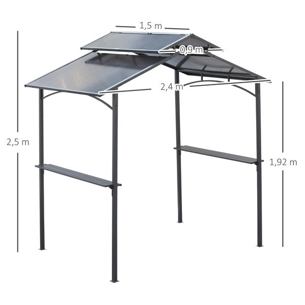 Outsunny Grillpavillon mit Flammschutzdach BBQ-Pavillon mit 2 Ablagen 2,5 x 1,5m Stahl PC Schwarz+Braun