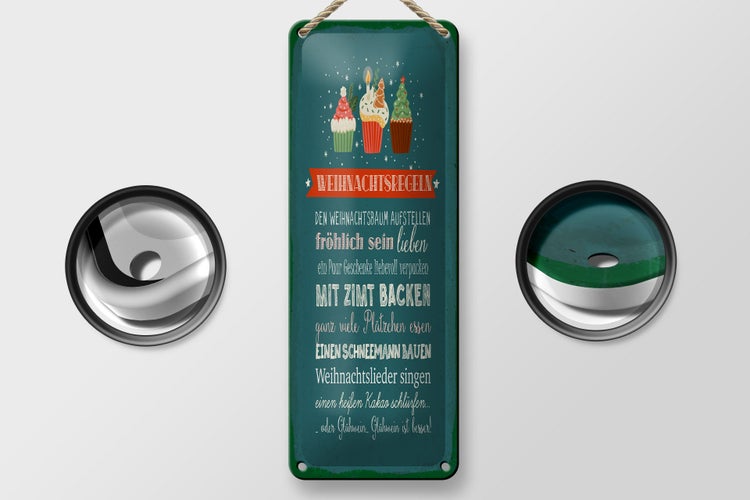 Blechschild Spruch 10x27 cm Weihnachtsregeln Dekoration