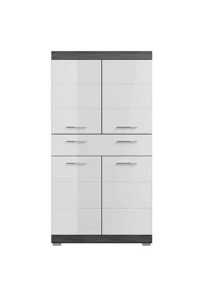 Scout Badschrank 4 Türen, 1 Schublade Hochglanz weiß,rauchfarbenen. 74 X 31 X 141 cm