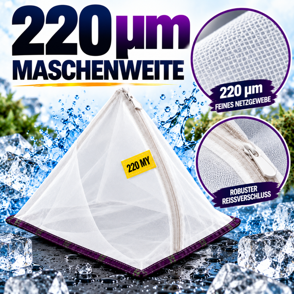 Extraktionsbeutel mit 220 Mikrometer Maschenweite und robustem Reißverschluss für Pflanzenextraktion.