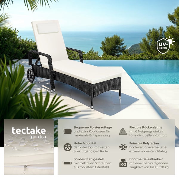 Rattan Sonnenliege tectake  200 x 70 x 33 cm widerstandsfähig schwarz/beige