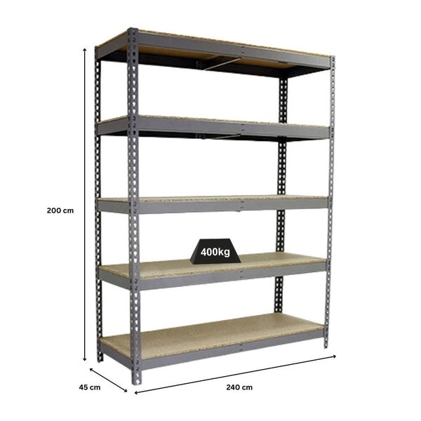 PROREGAL Schwerlastregal Wood Beast Five HxBxT 200 x 240 x 45 cm 5 Ebenen Fachlast 400 kg Grau