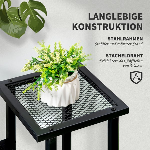 Outsunny Pflanzenregal, Pflanzentreppe mit 4 Stufen, mehrstöckiges Blumenregal, Pflanzenständer für Garten, Balkon, Metall, Schwarz, 91 x 25 x 83 cm