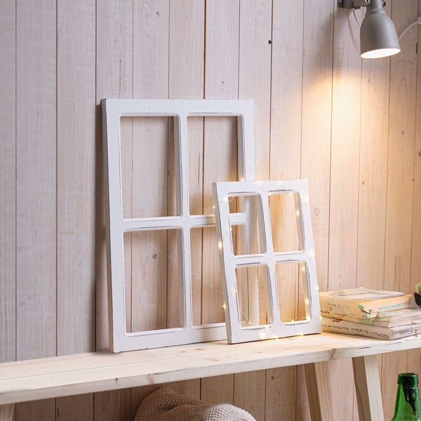 FRANK FLECHTWAREN | Dekofenster Shabby, 2er Set, HOLZ, 30 x 1,5 x 40 cm, 45 x 1,5 x 60 cm