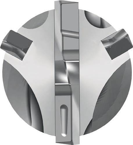 Ansicht des Schneidkopfes eines Bohrers.