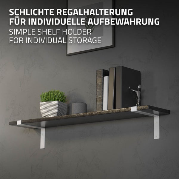 ML-Design 2 Stück Regalhalterung 25x4x14,5 cm, Weiß, aus Metall, 10 Zoll Regalhalterungen, Industrielle Regalwinkel, Regalträger für Wandmontage, 90 Grad Wandhalterung, L-Form Wandregal, mit Schrauben