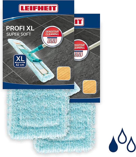 Leifheit 2er Set Wischbezug Profi XL super soft für sensible Böden, Bodenwischer Ersatzbezug mit Spezialfasern, Wischer Ersatzbezug für minimale Wasseraufnahme, ideal für Parkett, Laminat und Kork