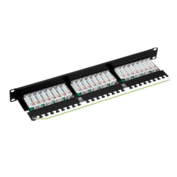 ProfiPatch Patchpanel Patchfeld Cat.6 19 Zoll 24-Port RJ45 geschirmt Rackeinbau 1HE schwarz