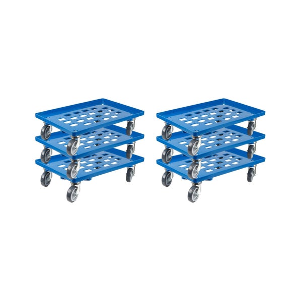 PROREGAL Transportroller für Euroboxen 60 x 40 cm mit Gummiräder Blau Gitter/Rasterdeck 2 Lenkrollen und 2 Bremsrollen Traglast 300 kg