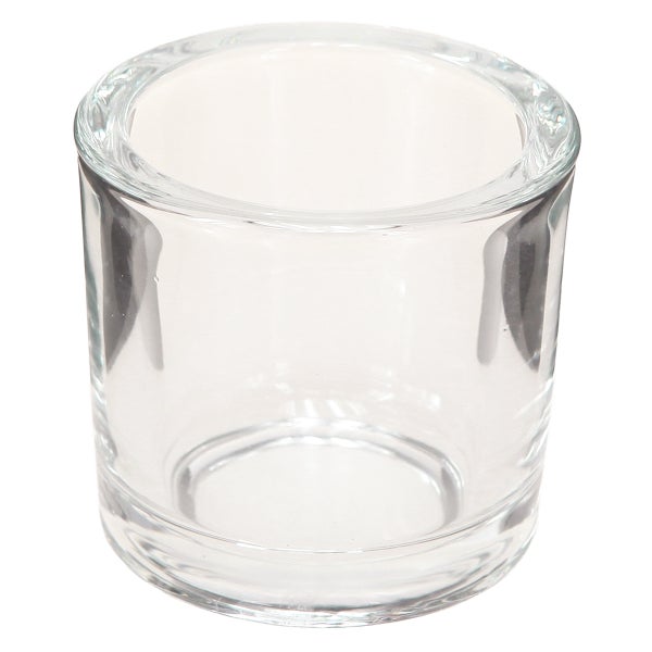 Nahaufnahme eines transparenten Glaszylinders mit einem dicken Rand.