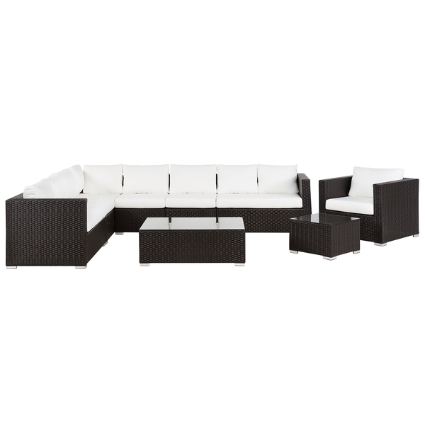 Lounge Set mit Tisch 8-Sitzer XXL rechtsseitig modular Polyrattan Dunkelbraun