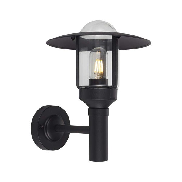 Schwarze Wandleuchte mit klarem Lampenglas und LED Leuchtmittel