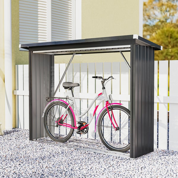 Fahrradunterstand aus Metall mit einem Fahrrad