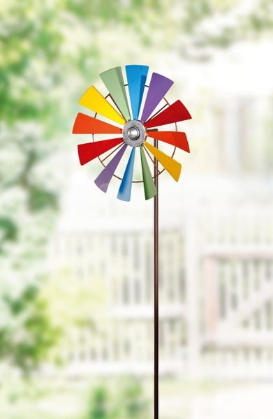 FRANK FLECHTWAREN | Windrad Regenbogen, METALL, ca. Ø 30 cm, GH 120 cm