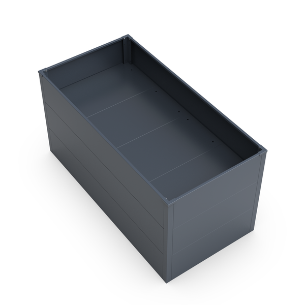 Rechteckiges Hochbeet aus Metall in Anthrazit.