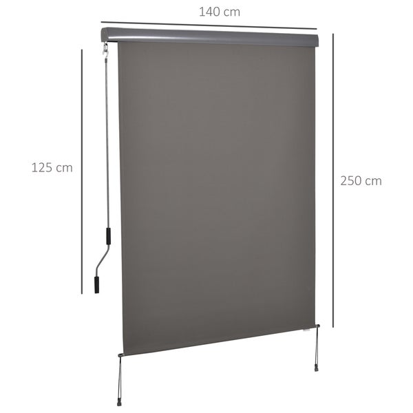 Outsunny Senkrechtmarkise, Vertikalmarkise mit Handkurbel, 250 x 140 cm, Polyesterstoff+Aluminium, Grau