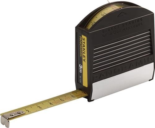 Stanley Panoramic Bandmaß 3 Meter mit Sichtfenster für direkte Innenmessungen.