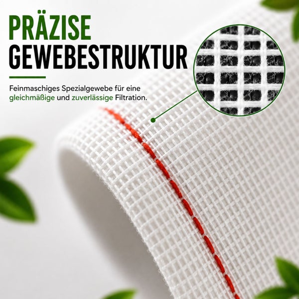 Nahaufnahme eines feinmaschigen Gewebes mit präziser Struktur für eine gleichmäßige Filtration.