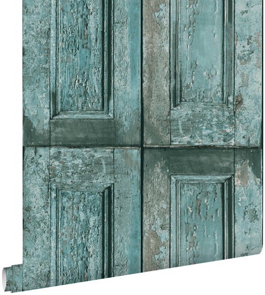 Tapete mit Holzoptik und abblätternder Farbe