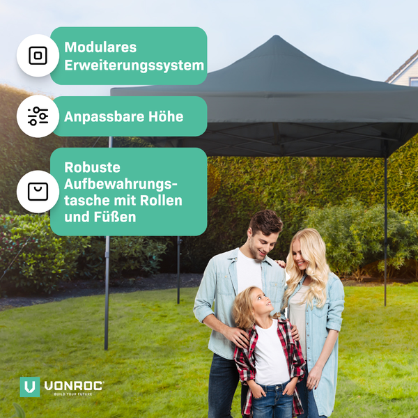 VONROC Pavillon 6x3m wasserdicht stabil - Partyzelt EasyUp System [3Min Aufbau] Popup Faltpavillon modular erweiterbar als Festival Zelt, Gartenpavillon