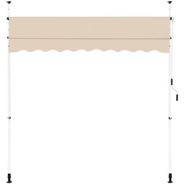Ausrollbare Markise mit Kurbel und weißem Gestell