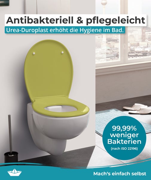 Calmwaters® Premium WC Sitz einfache Montage, Toilettendeckel bis 250 kg, Made in EU, antibakterieller Duroplast, Absenkautomatik, 2 Montage Optionen, abnehmbar, Klobrille, oval, Oliv-Moosgrün