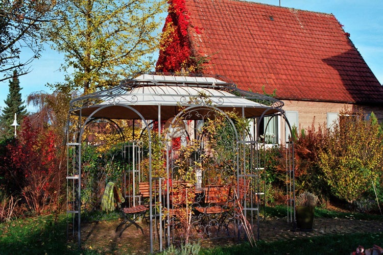 Pavillon ELEO Verona 4 x 2,9 m anthrazit - pulverbeschichtet | mit Sonnensegel ecru