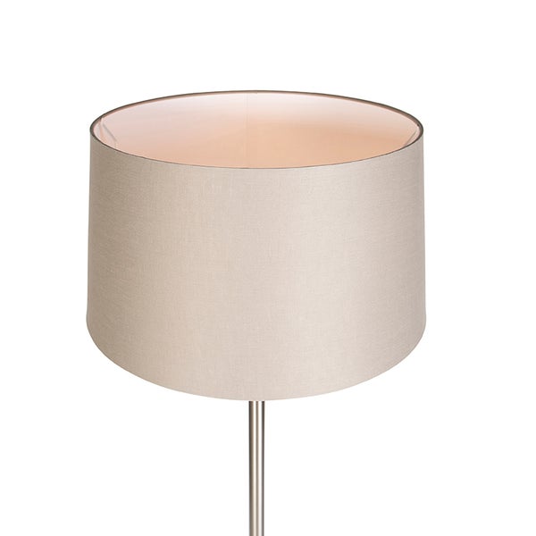 Leuchte mit rundem Textilschirm und Metallständer