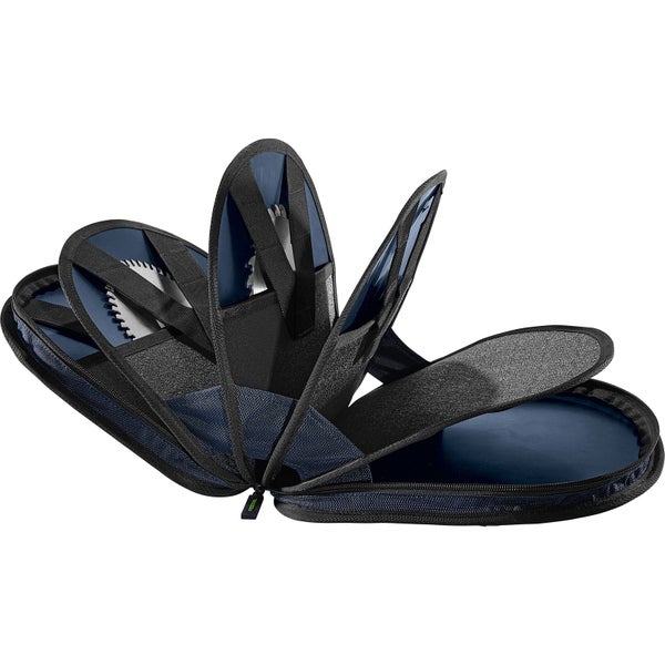 Festool Sägeblatt-Tasche für Kreissägeblätter, aufgefächert mit mehreren gepolsterten Fächern.