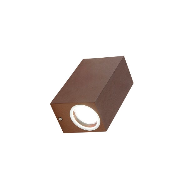 Moderne rechteckige Außenwandleuchte in Braun mit LED-Lichtquelle.