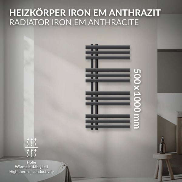 ECD Germany Iron EM Design Badheizkörper - 500 x 1000 mm - Anthrazit - Designheizkörper Paneelheizkörper Heizkörper Handtuchwärmer Handtuchtrockner Heizung Radiator