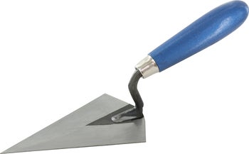Eine Maurerkelle mit dreieckigem Blatt aus Metall und einem ergonomischen Griff