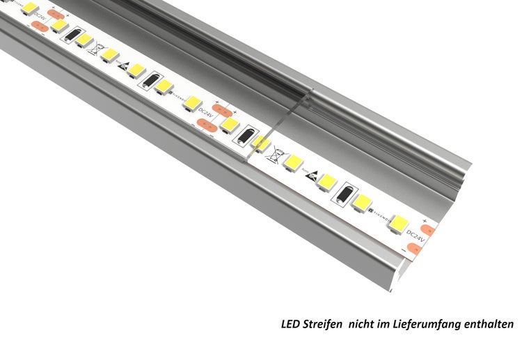 TIVENDIS Led Alu Profil 2 m AF2 Komplett Set für Strip / Streifen bis 12 mm breit | Abdeckung transparent klar, Endkappen, Befestigungclips | U-Form Aufputz Deckenleiste Wandprofil eloxiert