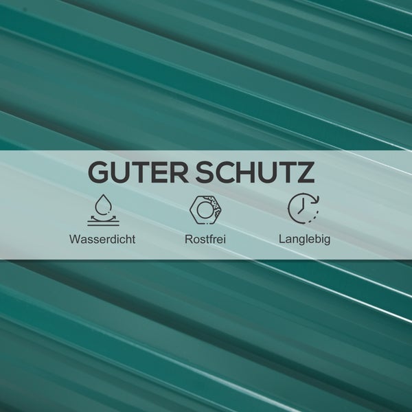 Symbole für guten Schutz: wasserdicht, rostfrei und langlebig auf einer profilierten Oberfläche.