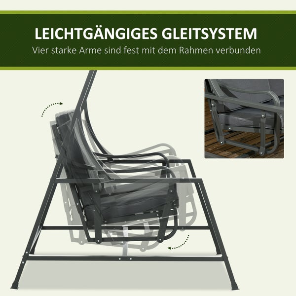 Outsunny Hollywoodschaukel, 2-Sitzer Gartenschaukel mit Verstellbarem Sonnendach, Sitzkissen, für Balkon, Dunkelgrau, 148 x 129 x 172 cm, Stahl, Dunkelgrau